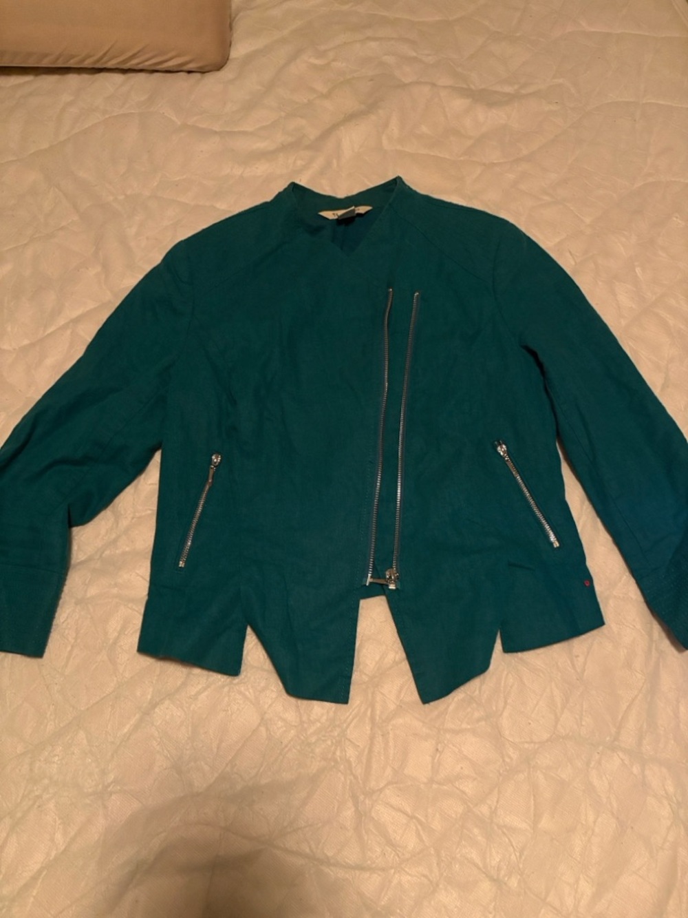 White House Black Market Teal Open-Front Cropped Blazer - Picture 2 of 5